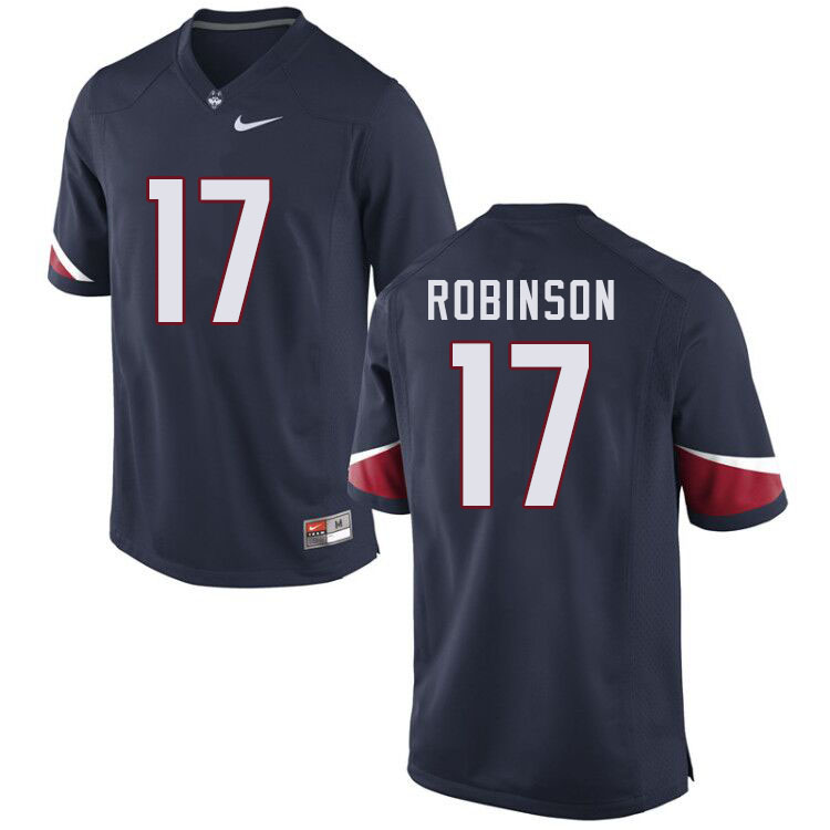 Men #17 Oneil Robinson Uconn Huskies College Football Jerseys Sale-Navy - Click Image to Close